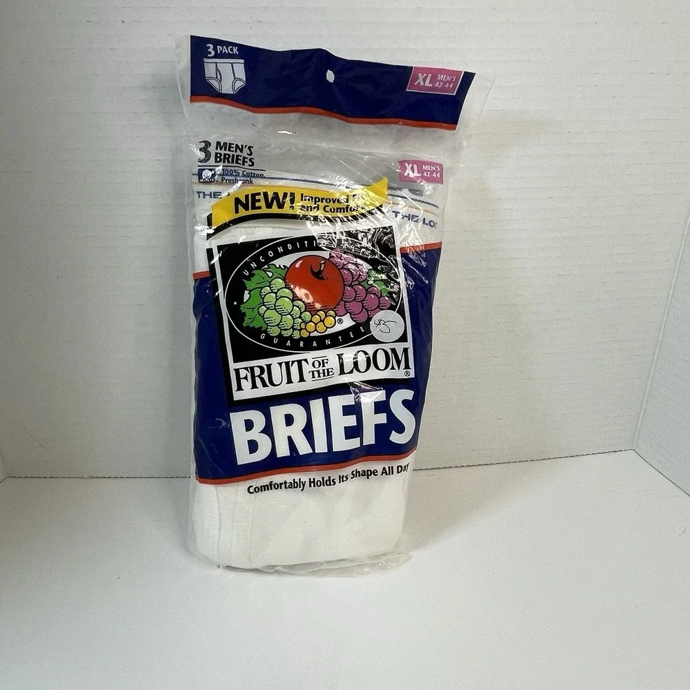 New Fruit Of The Loom Mens XL  42-44 White Brief Underwear 3 Pack 1996